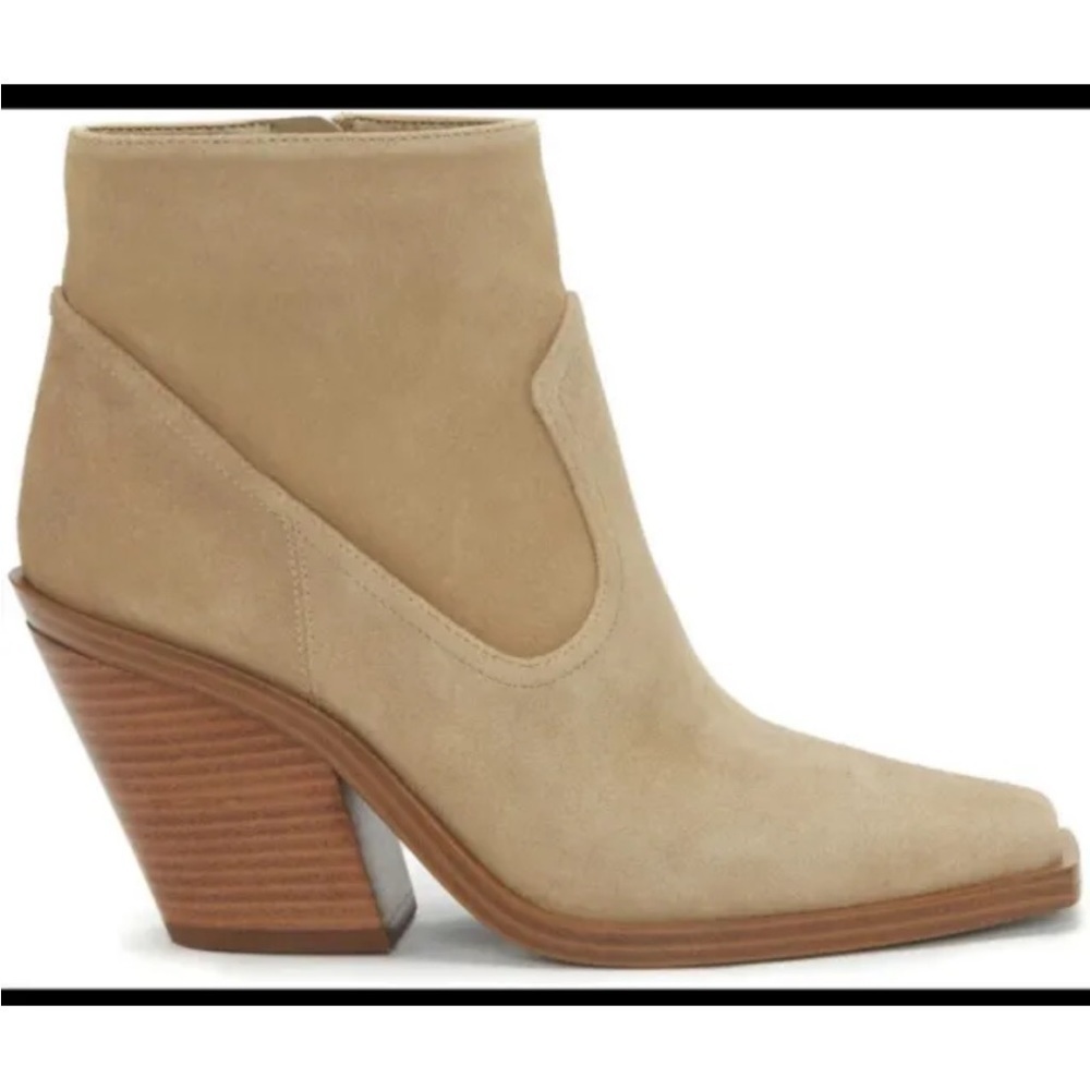 Vince Camuto Tan Suede Amtinda Tortilla Squared Toe Block Heeled Bootie Boot - Picture 3 of 14